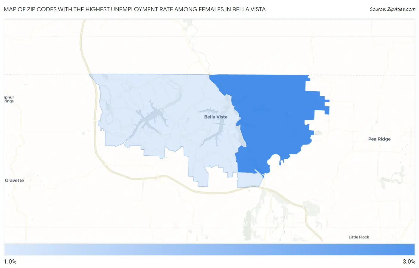 Zip Codes with the Highest Unemployment Rate Among Females in Bella Vista Map