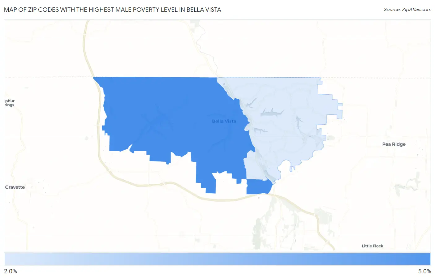 Zip Codes with the Highest Male Poverty Level in Bella Vista Map