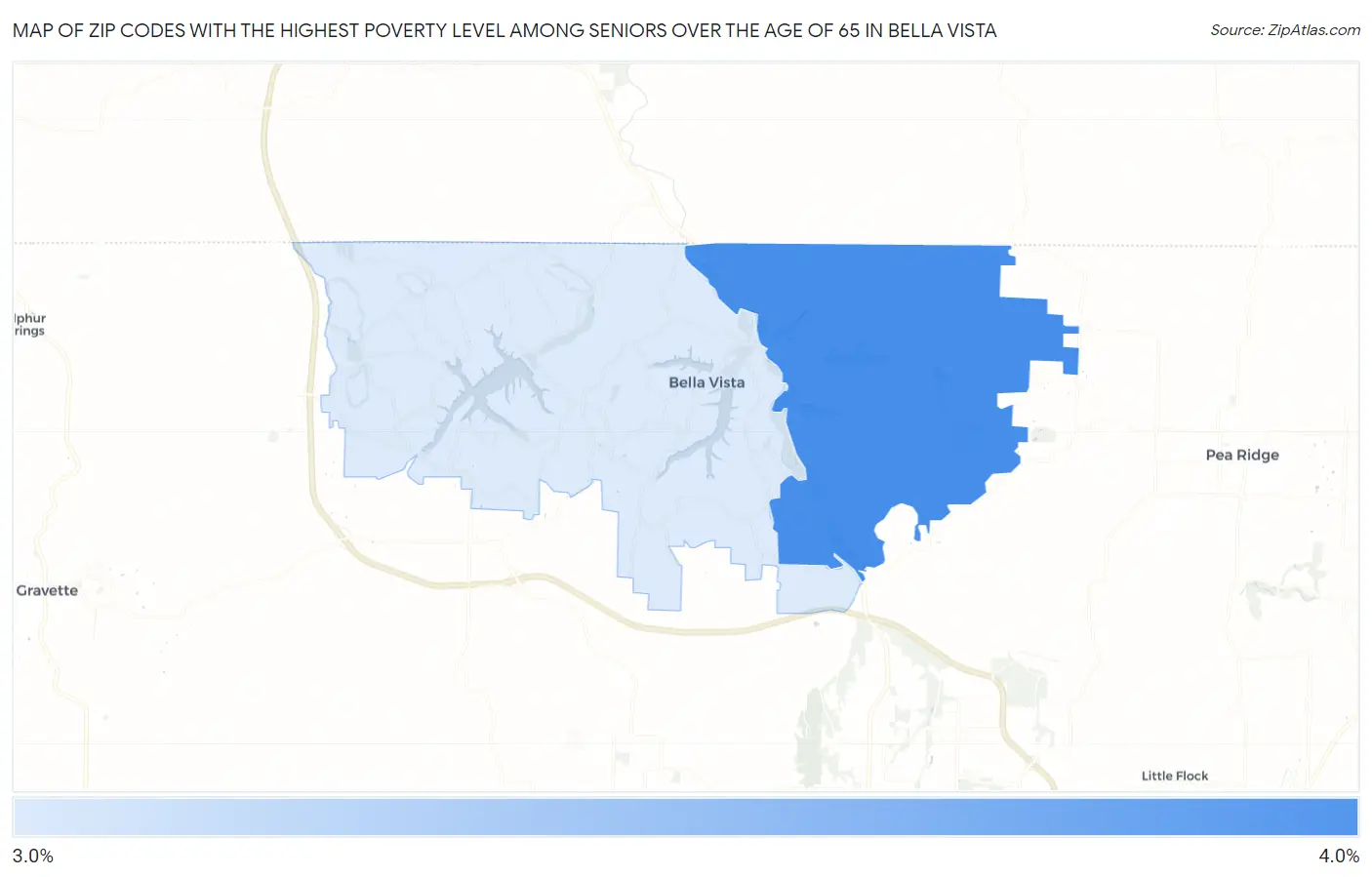 Zip Codes with the Highest Poverty Level Among Seniors Over the Age of 65 in Bella Vista Map