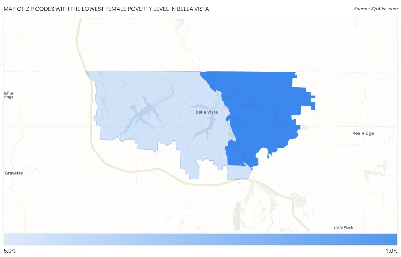Zip Codes with the Lowest Female Poverty Level in Bella Vista Map