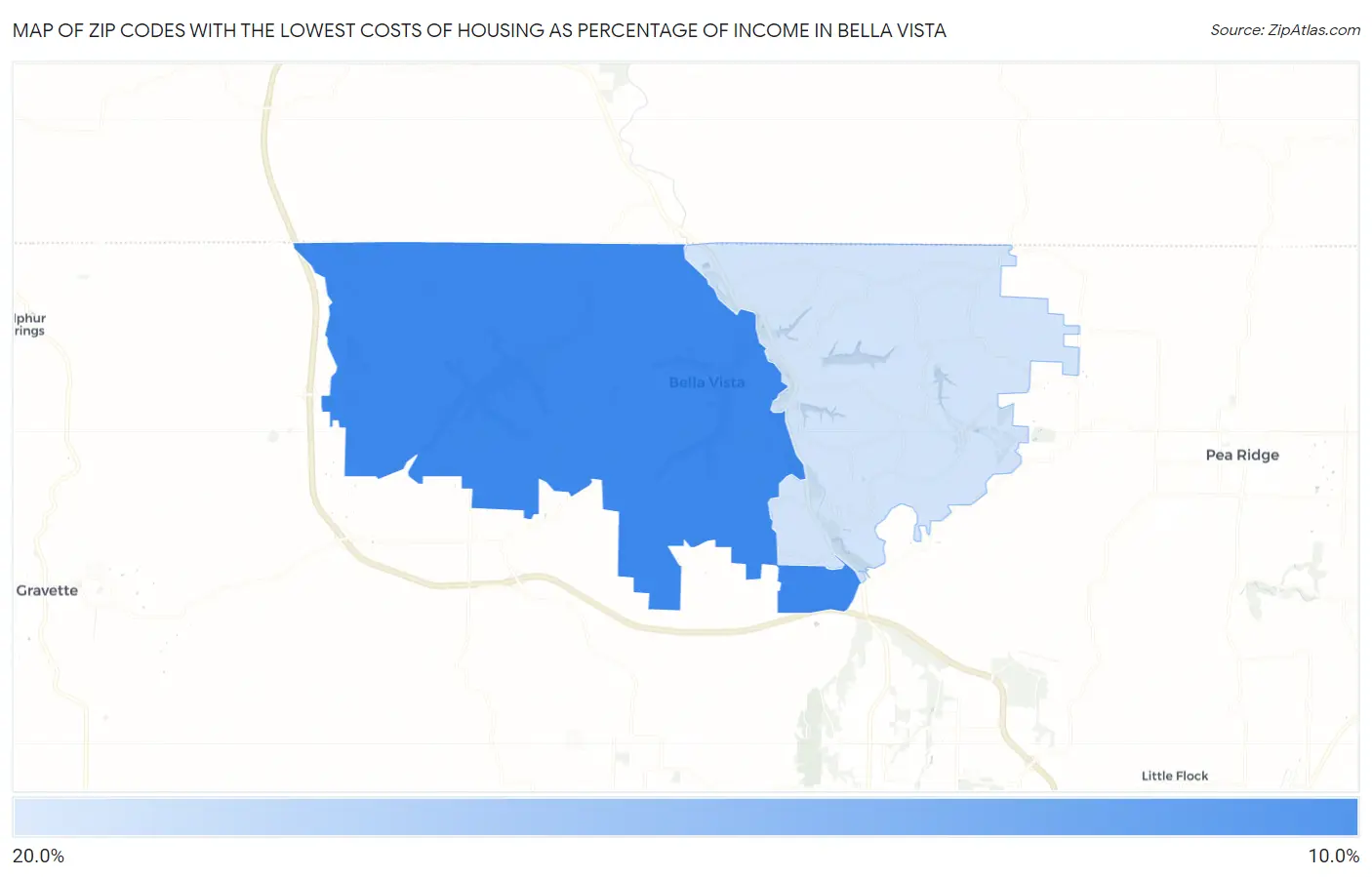 Zip Codes with the Lowest Costs of Housing as Percentage of Income in Bella Vista Map