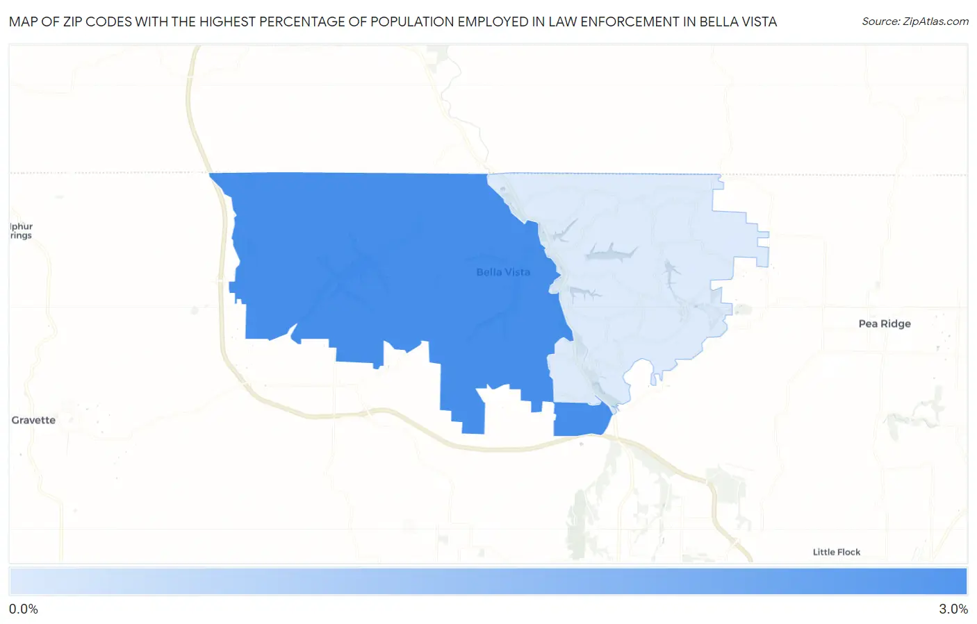 Zip Codes with the Highest Percentage of Population Employed in Law Enforcement in Bella Vista Map