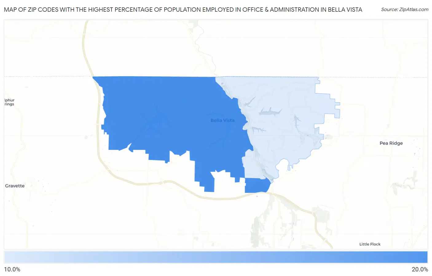 Zip Codes with the Highest Percentage of Population Employed in Office & Administration in Bella Vista Map