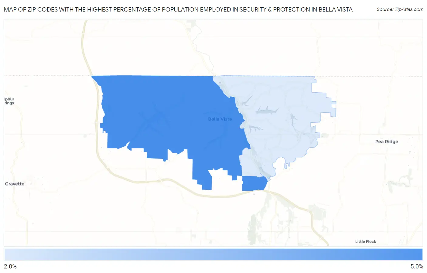 Zip Codes with the Highest Percentage of Population Employed in Security & Protection in Bella Vista Map