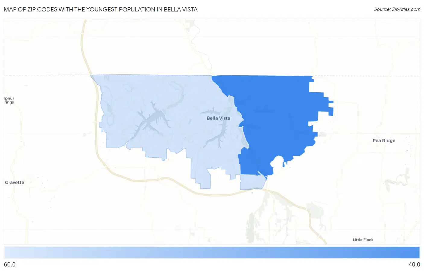 Zip Codes with the Youngest Population in Bella Vista Map