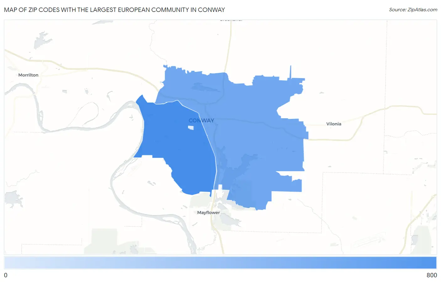 Zip Codes with the Largest European Community in Conway Map