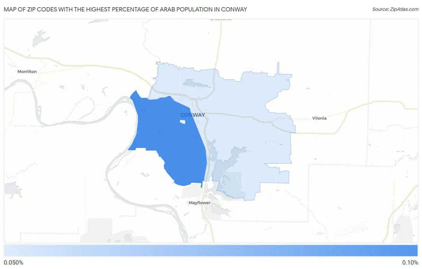 Zip Codes with the Highest Percentage of Arab Population in Conway Map