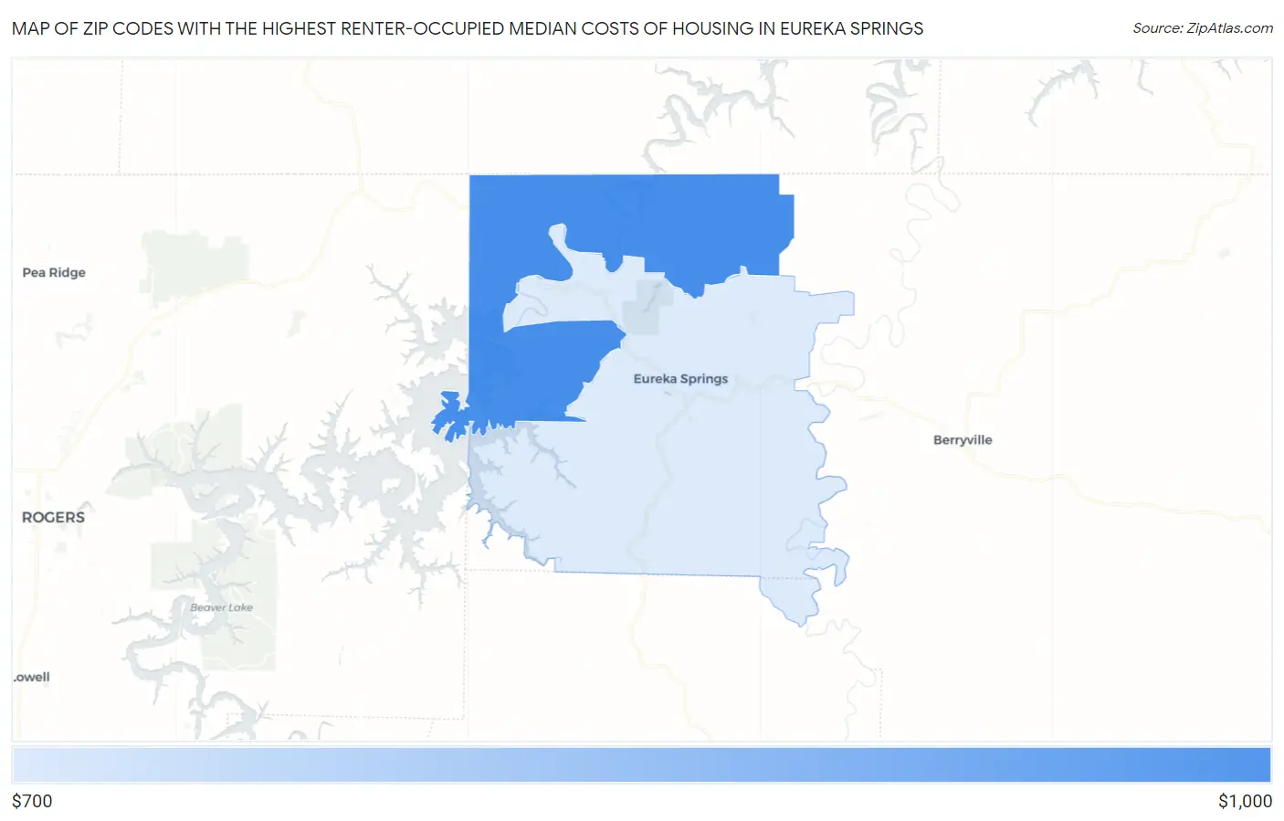 Zip Codes with the Highest Renter-Occupied Median Costs of Housing in Eureka Springs Map