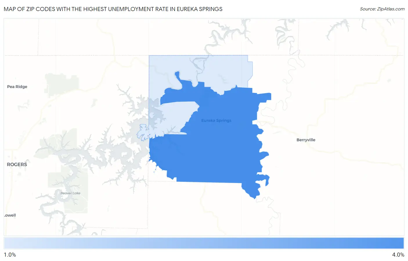 Zip Codes with the Highest Unemployment Rate in Eureka Springs Map