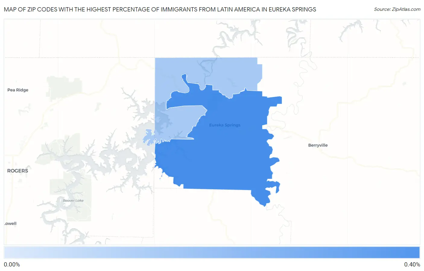 Zip Codes with the Highest Percentage of Immigrants from Latin America in Eureka Springs Map