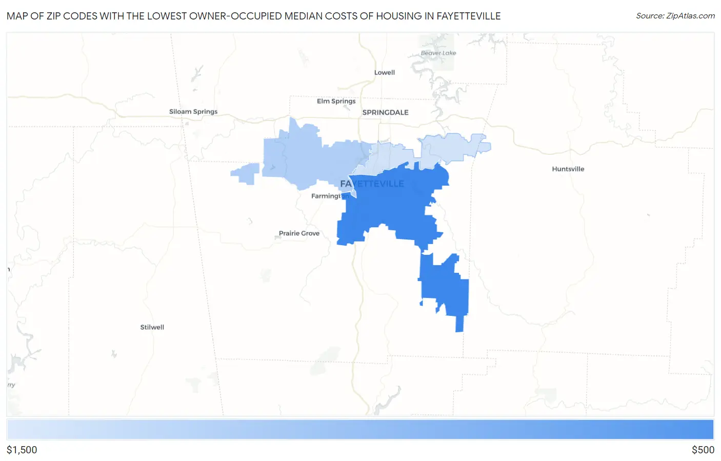 Zip Codes with the Lowest Owner-Occupied Median Costs of Housing in Fayetteville Map