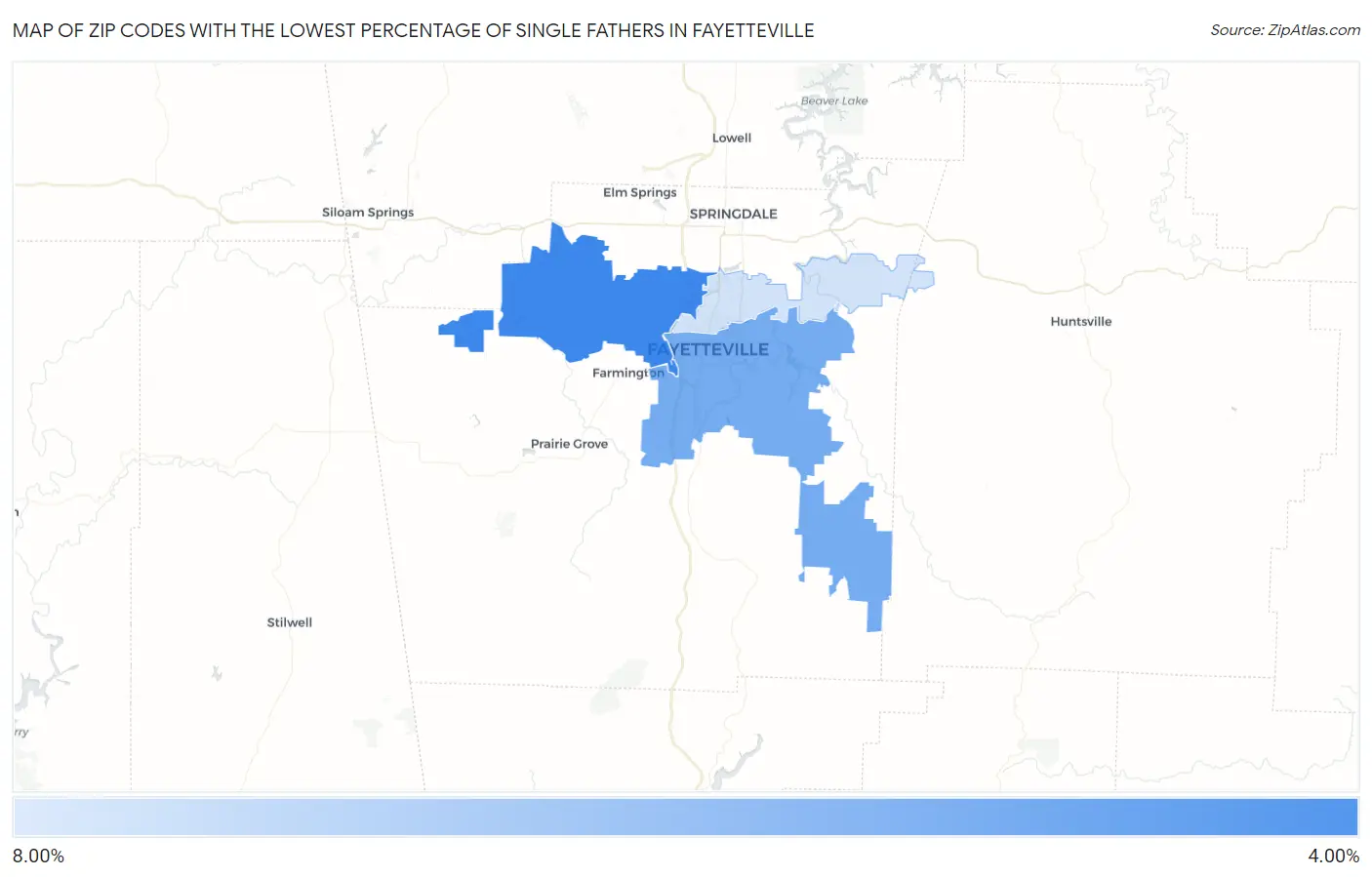 Zip Codes with the Lowest Percentage of Single Fathers in Fayetteville Map