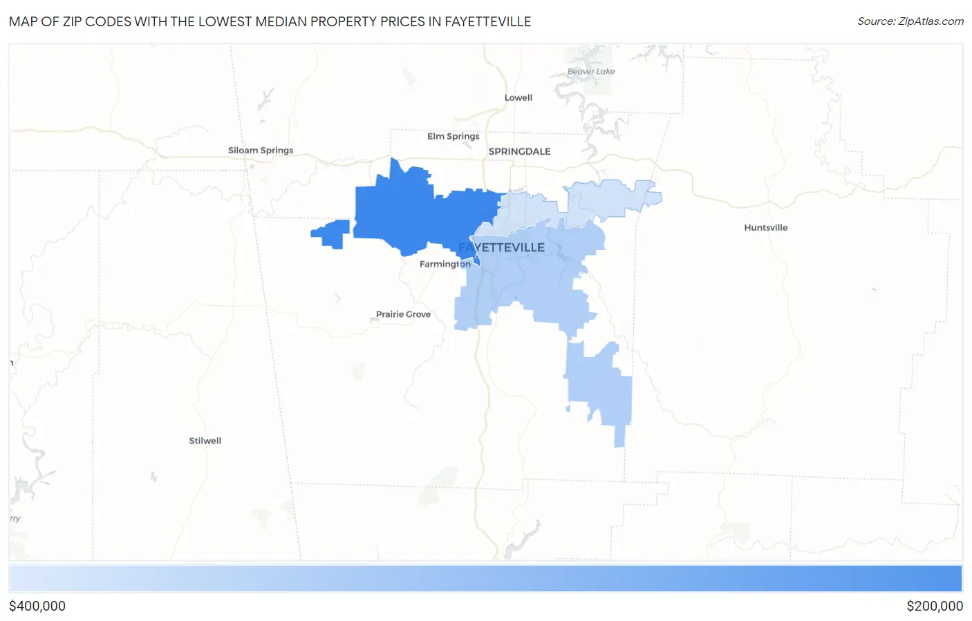 Zip Codes with the Lowest Median Property Prices in Fayetteville Map