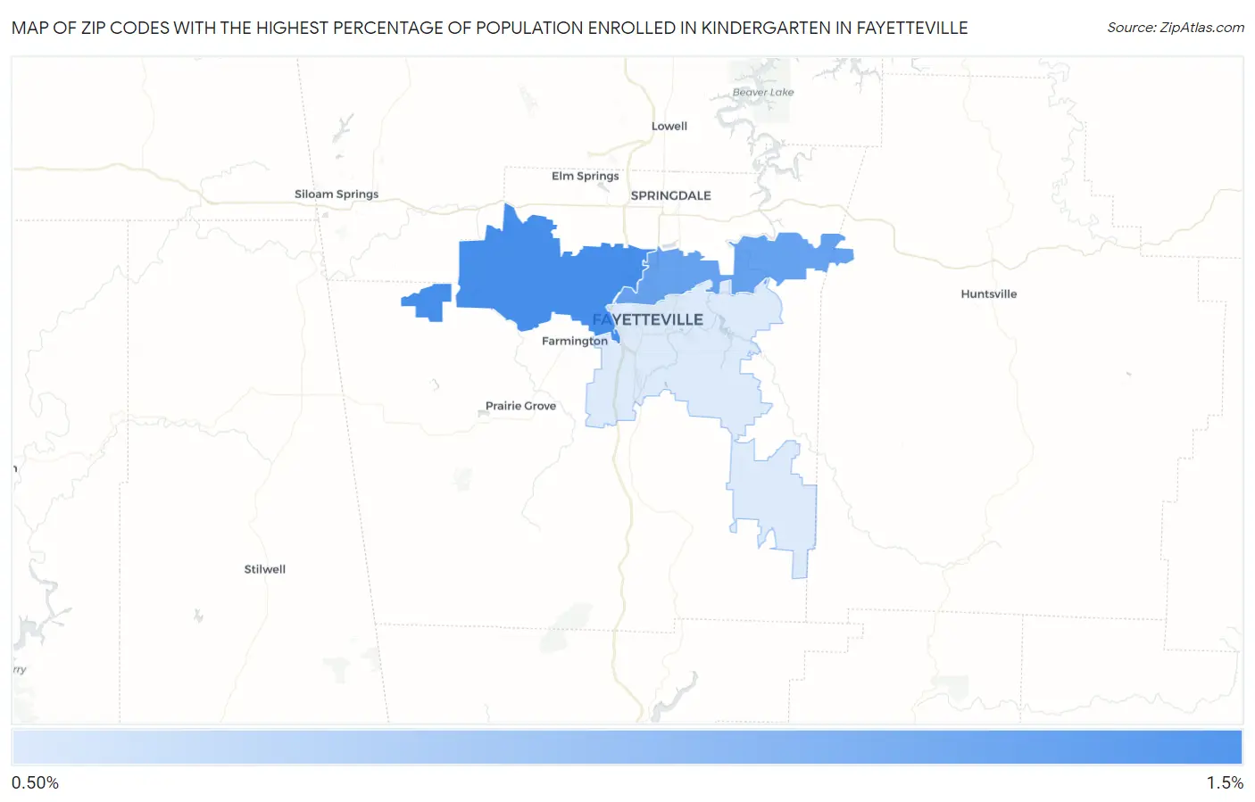 Zip Codes with the Highest Percentage of Population Enrolled in Kindergarten in Fayetteville Map