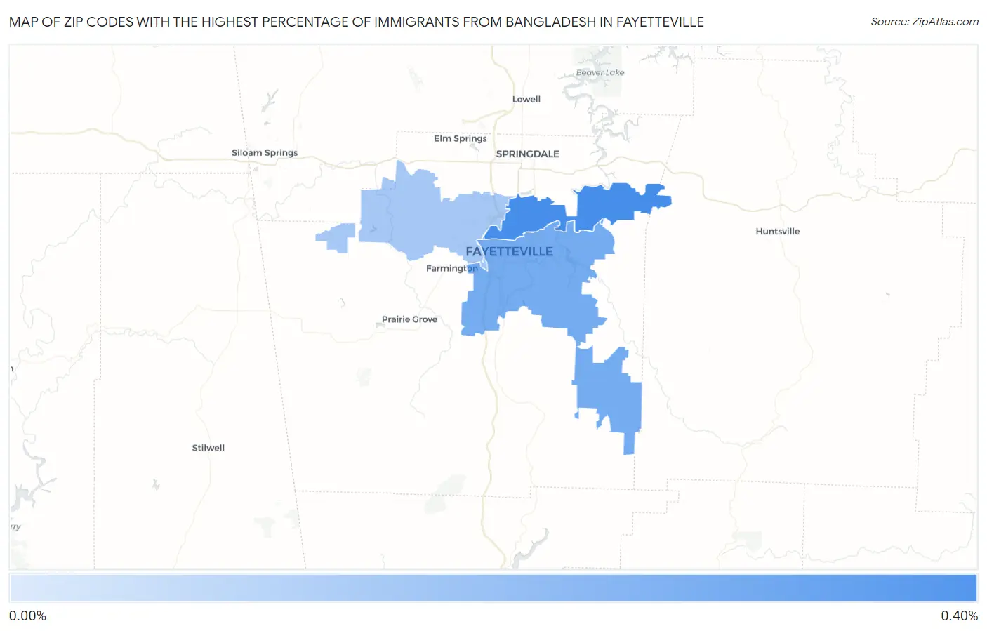 Zip Codes with the Highest Percentage of Immigrants from Bangladesh in Fayetteville Map