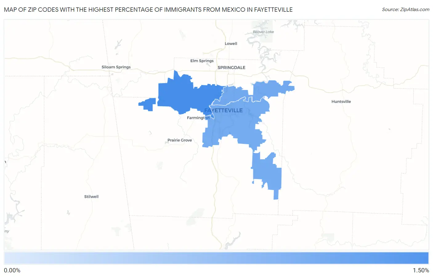 Zip Codes with the Highest Percentage of Immigrants from Mexico in Fayetteville Map