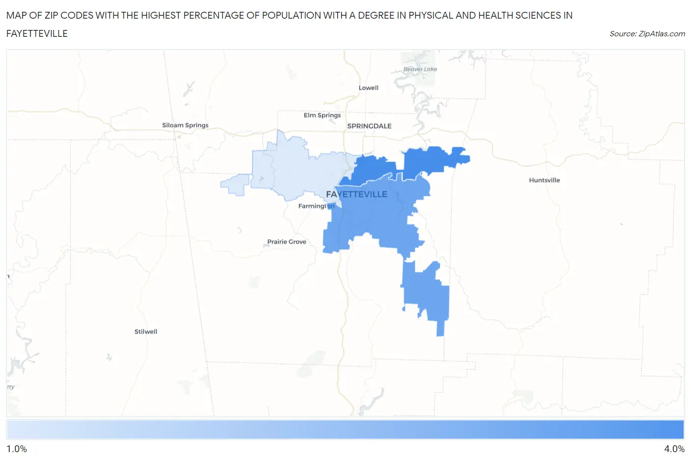 Zip Codes with the Highest Percentage of Population with a Degree in Physical and Health Sciences in Fayetteville Map
