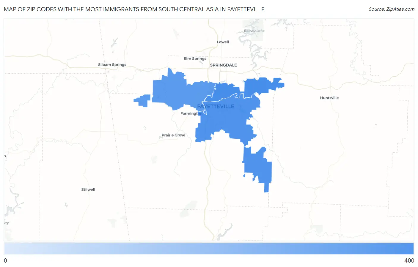 Zip Codes with the Most Immigrants from South Central Asia in Fayetteville Map