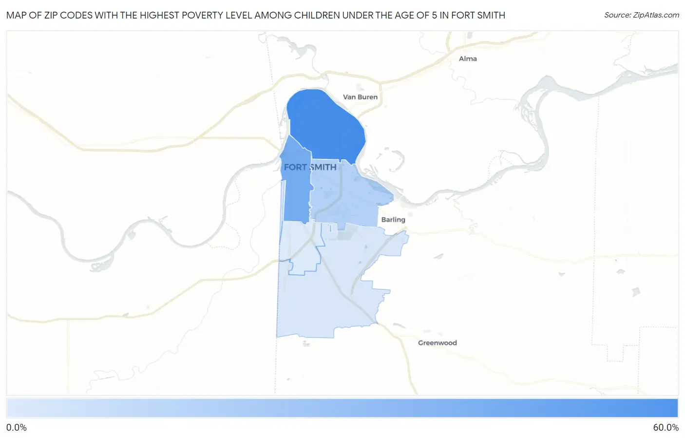 Zip Codes with the Highest Poverty Level Among Children Under the Age of 5 in Fort Smith Map