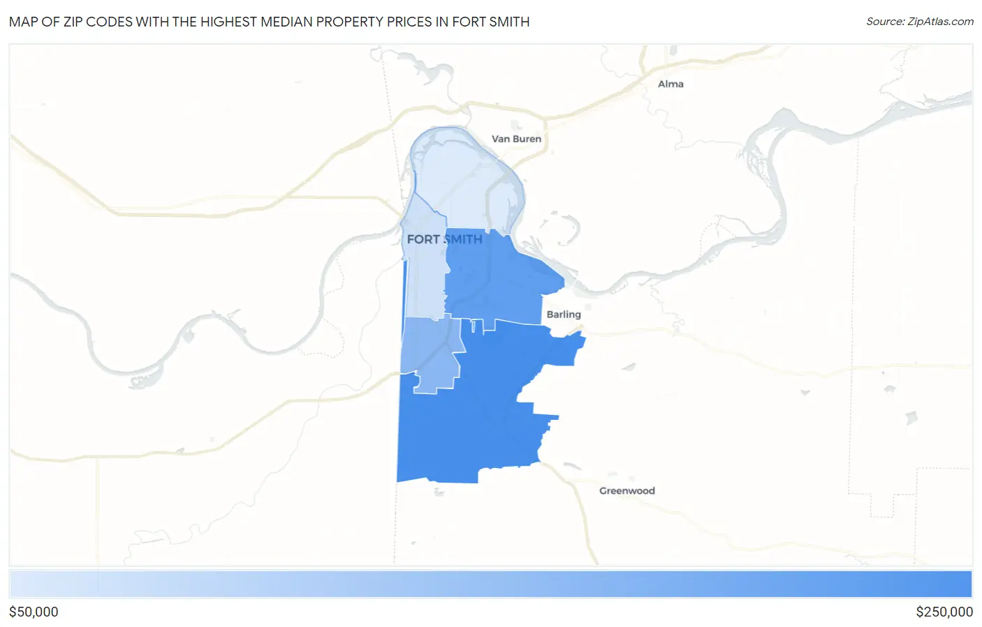 Zip Codes with the Highest Median Property Prices in Fort Smith Map