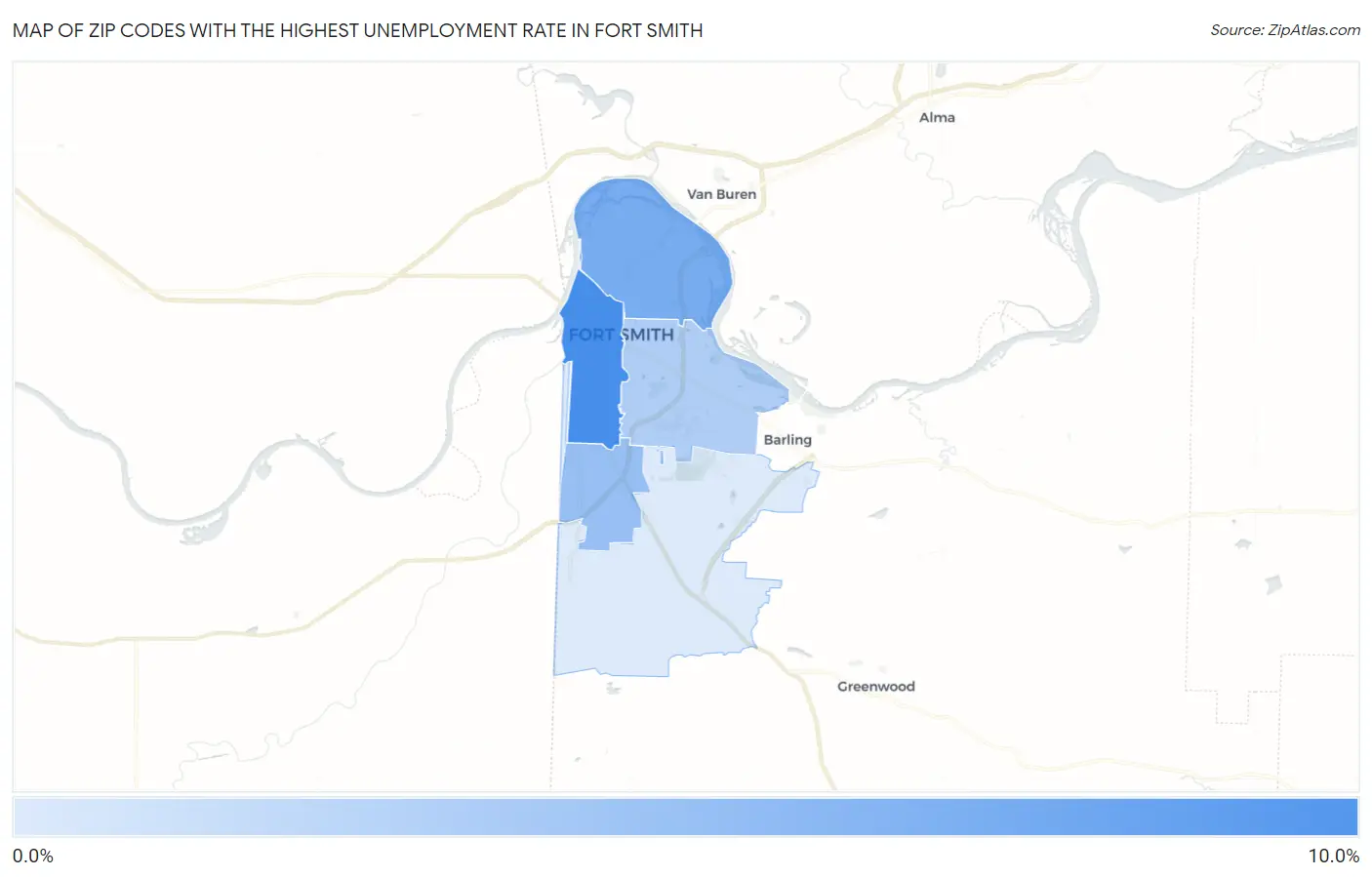 Zip Codes with the Highest Unemployment Rate in Fort Smith Map