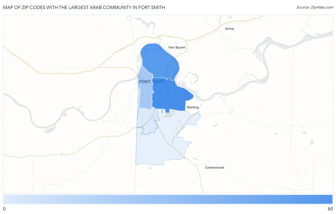 Zip Codes with the Largest Arab Community in Fort Smith Map