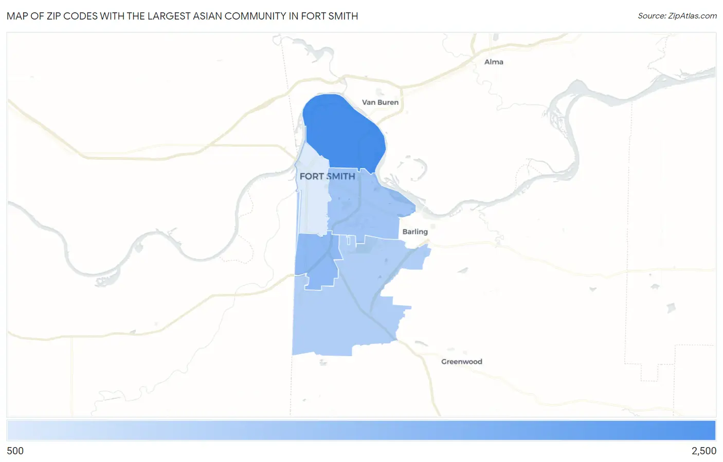 Zip Codes with the Largest Asian Community in Fort Smith Map