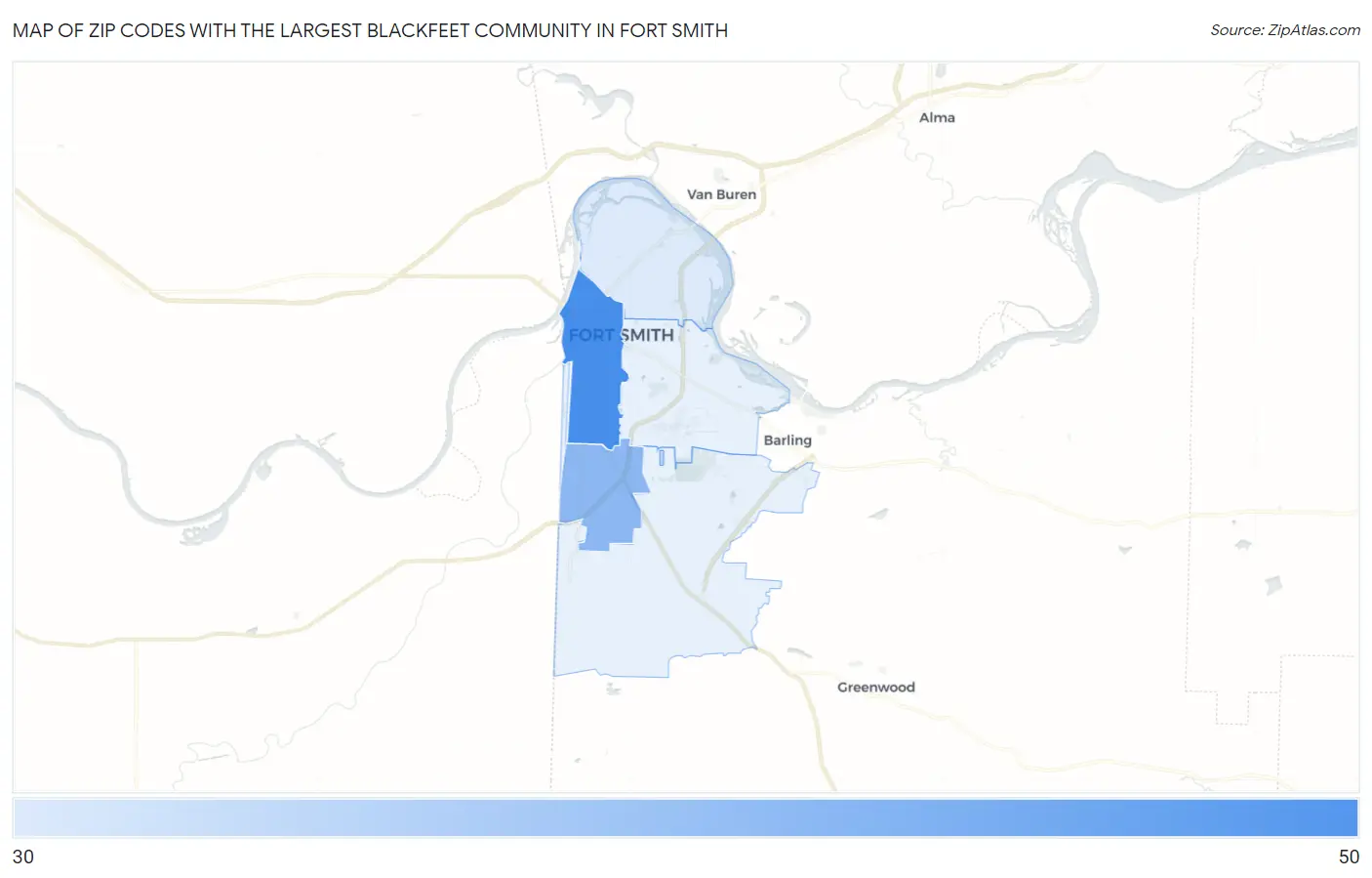 Zip Codes with the Largest Blackfeet Community in Fort Smith Map
