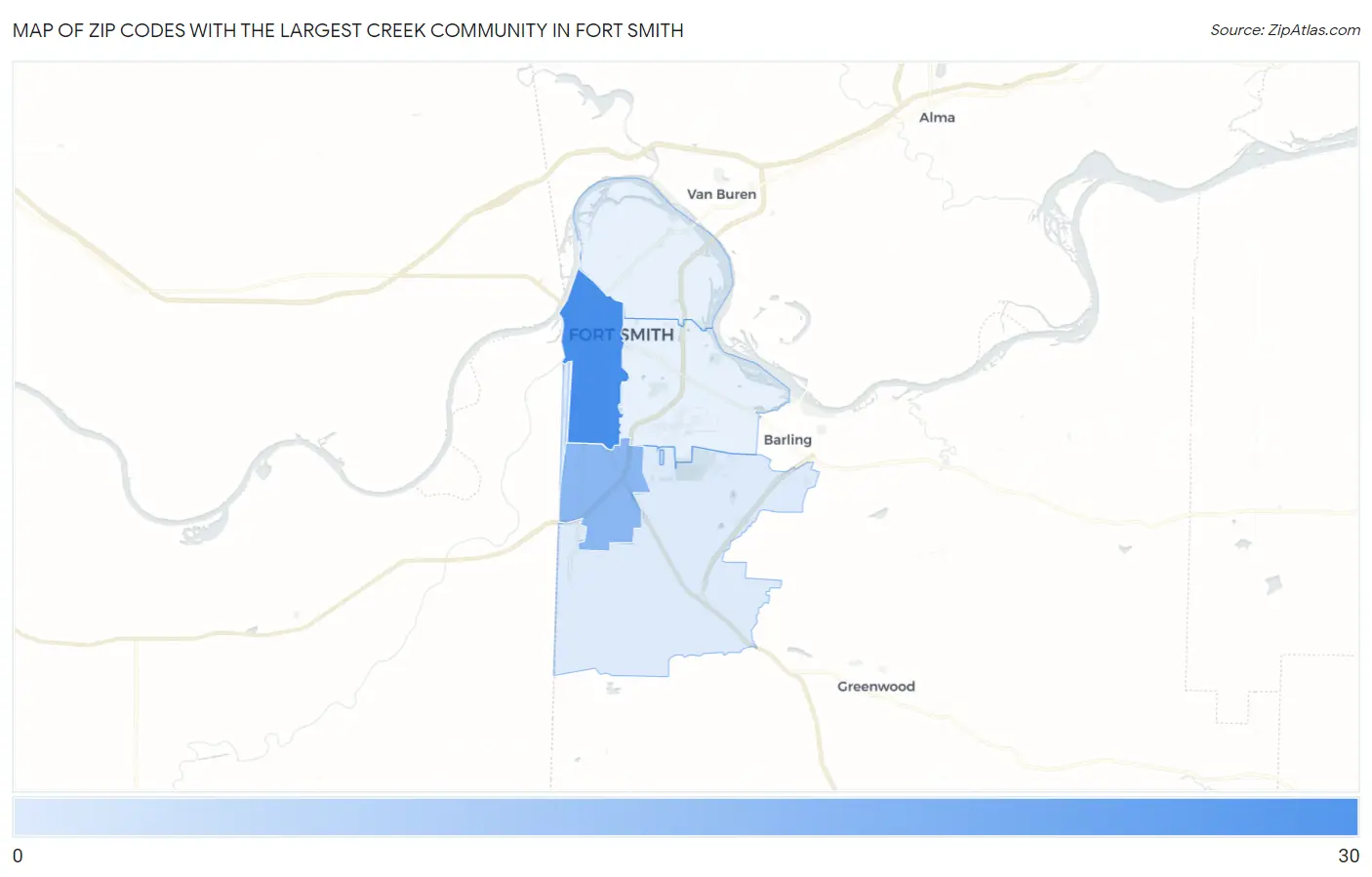 Zip Codes with the Largest Creek Community in Fort Smith Map