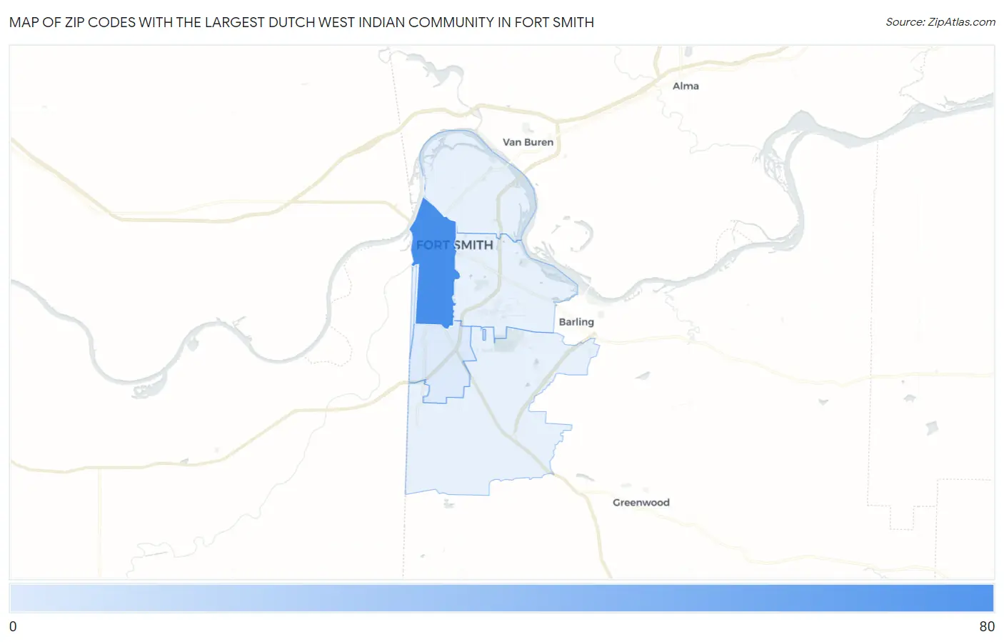 Zip Codes with the Largest Dutch West Indian Community in Fort Smith Map