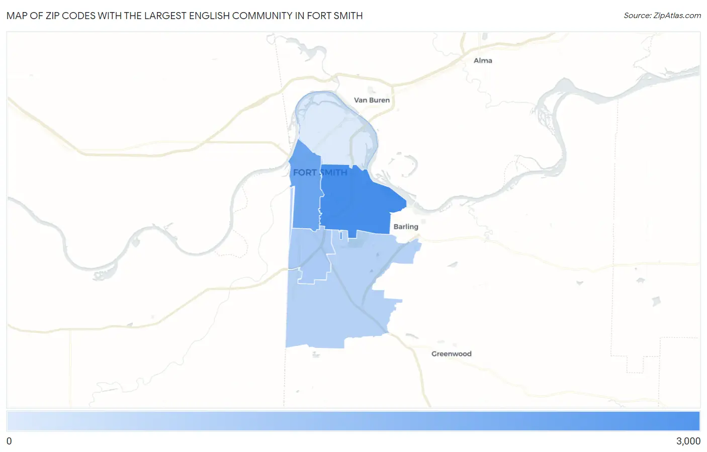 Zip Codes with the Largest English Community in Fort Smith Map