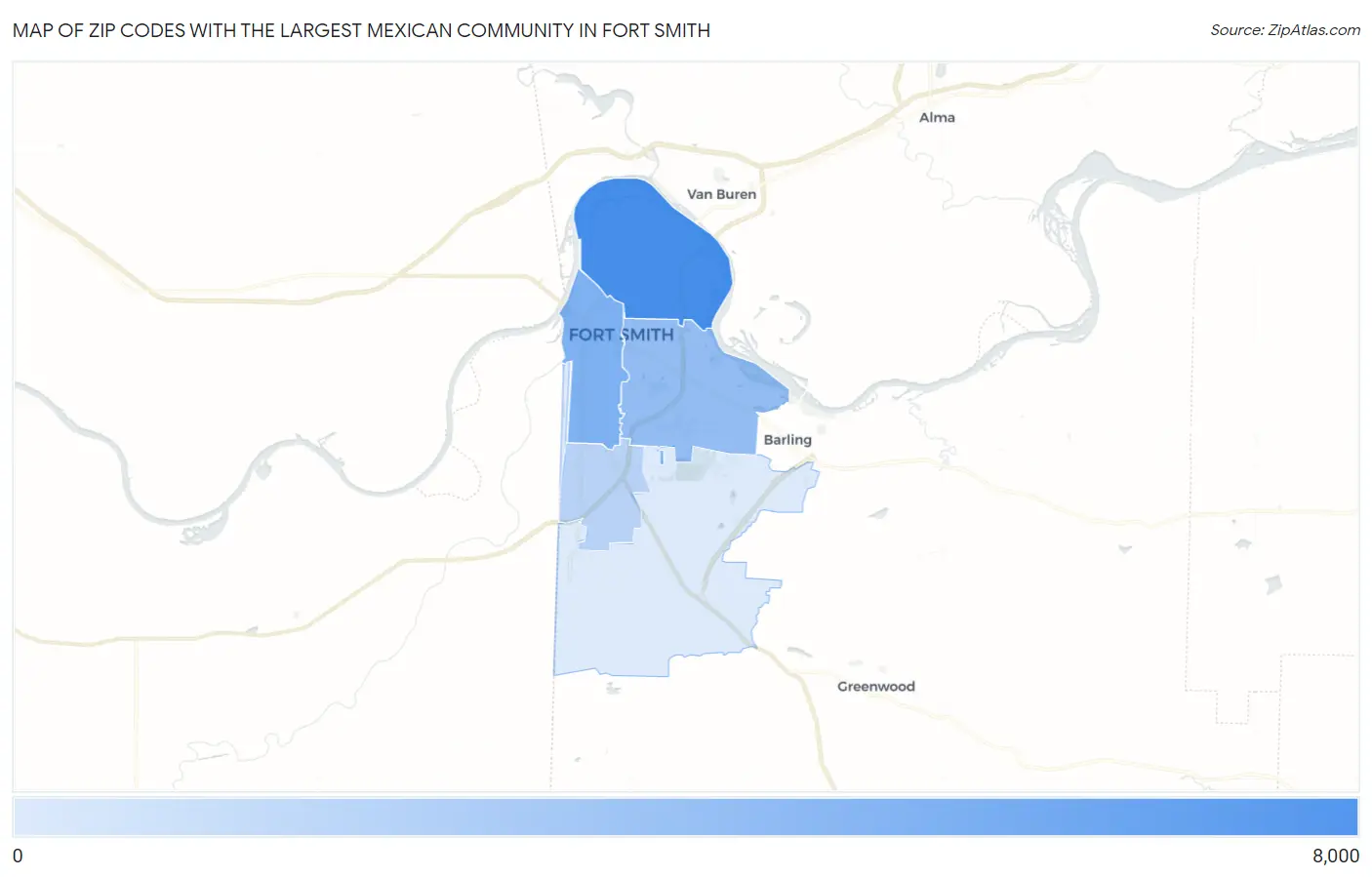 Zip Codes with the Largest Mexican Community in Fort Smith Map