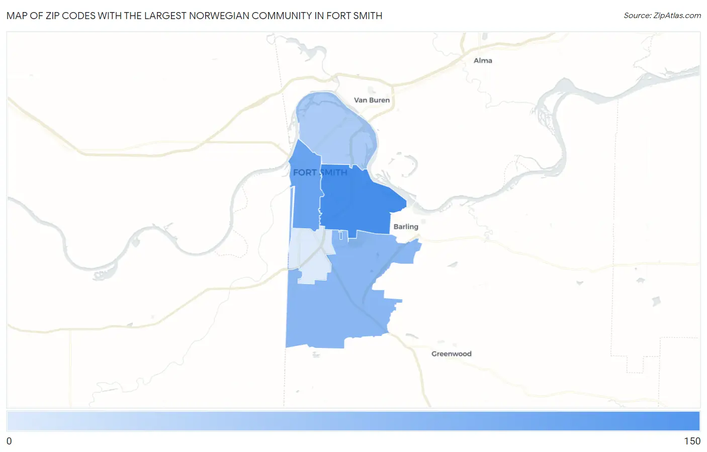 Zip Codes with the Largest Norwegian Community in Fort Smith Map