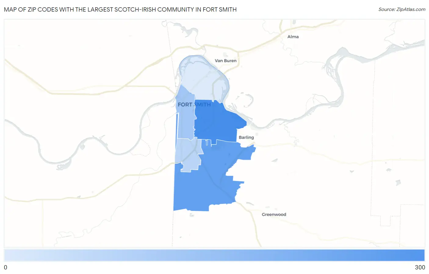Zip Codes with the Largest Scotch-Irish Community in Fort Smith Map