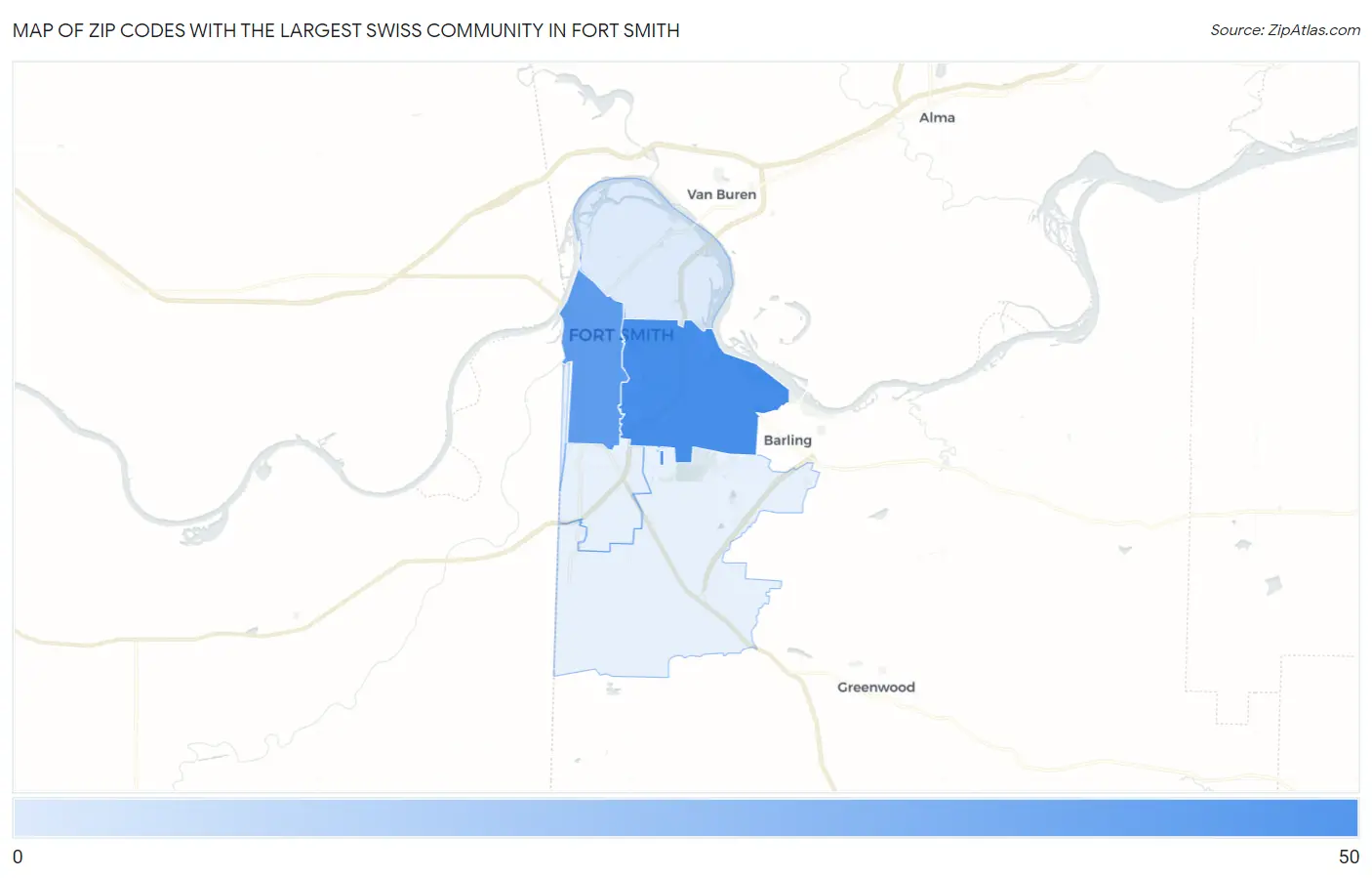 Zip Codes with the Largest Swiss Community in Fort Smith Map