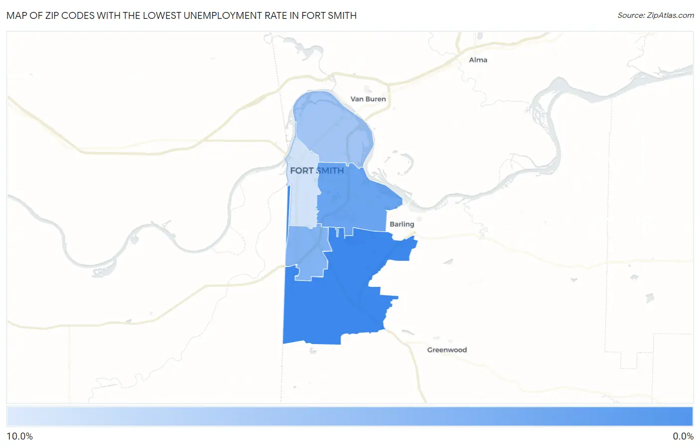 Zip Codes with the Lowest Unemployment Rate in Fort Smith Map