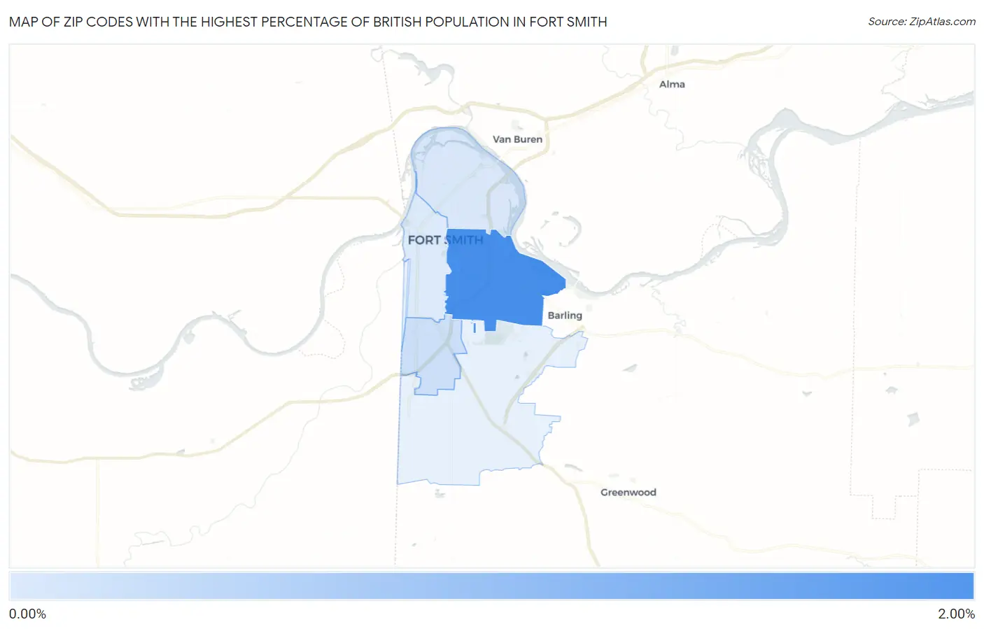 Zip Codes with the Highest Percentage of British Population in Fort Smith Map