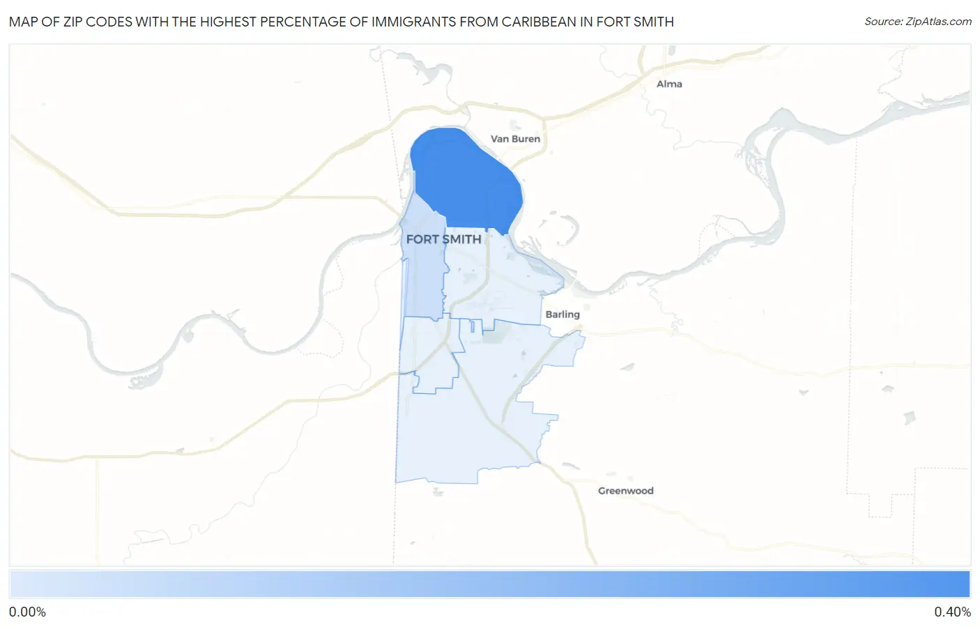 Zip Codes with the Highest Percentage of Immigrants from Caribbean in Fort Smith Map