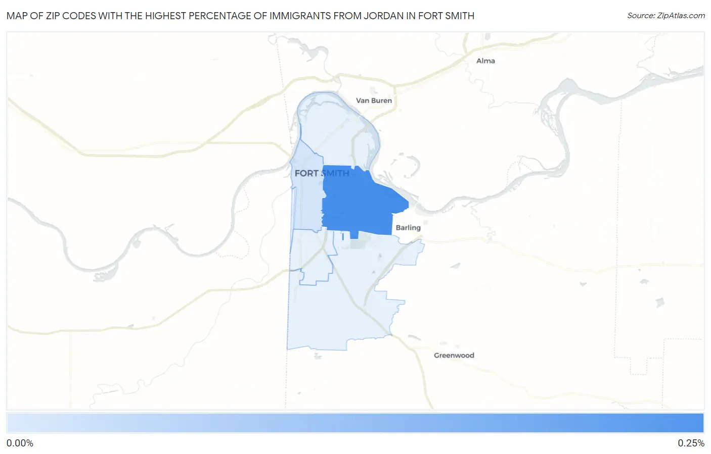 Zip Codes with the Highest Percentage of Immigrants from Jordan in Fort Smith Map