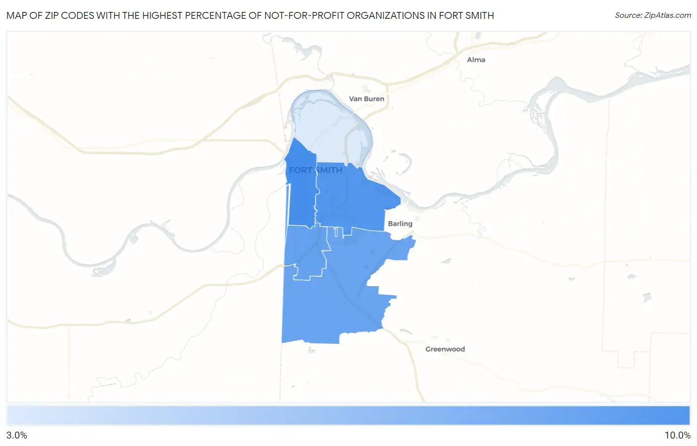 Zip Codes with the Highest Percentage of Not-for-profit Organizations in Fort Smith Map