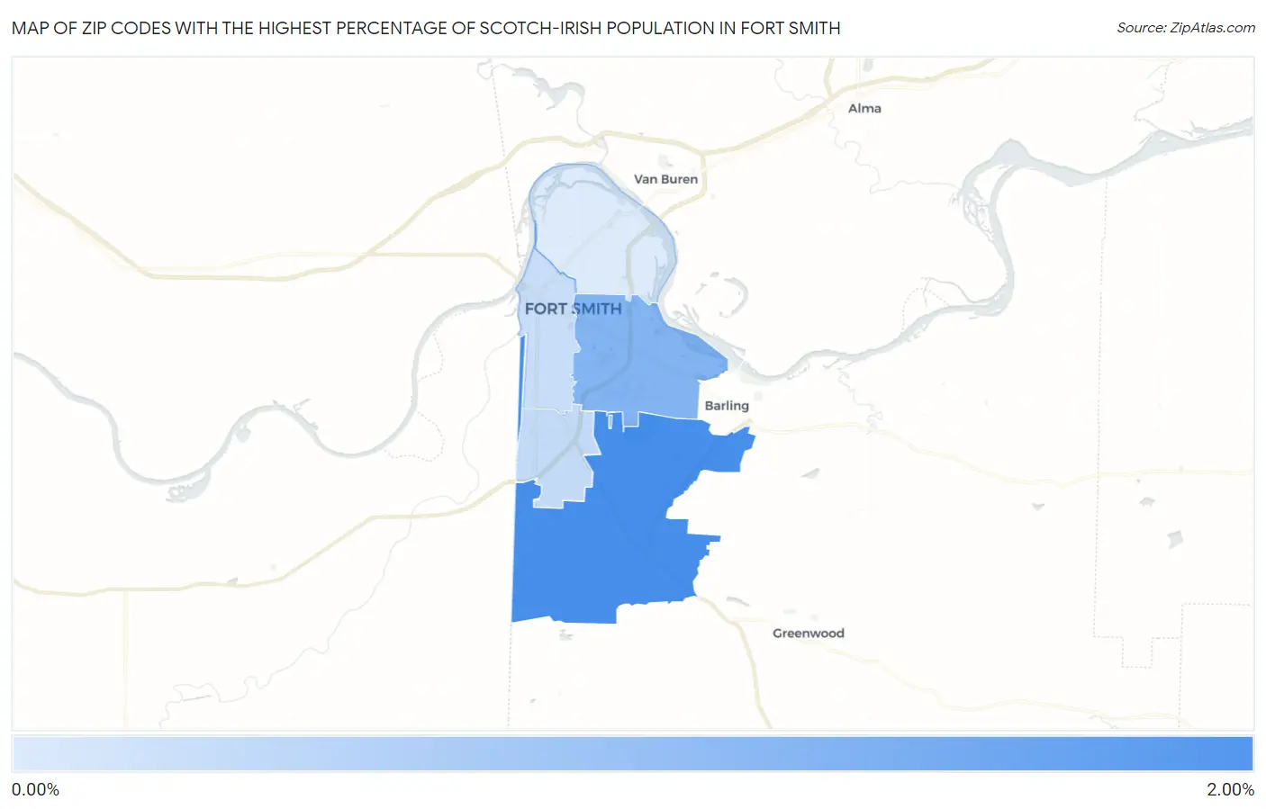 Zip Codes with the Highest Percentage of Scotch-Irish Population in Fort Smith Map
