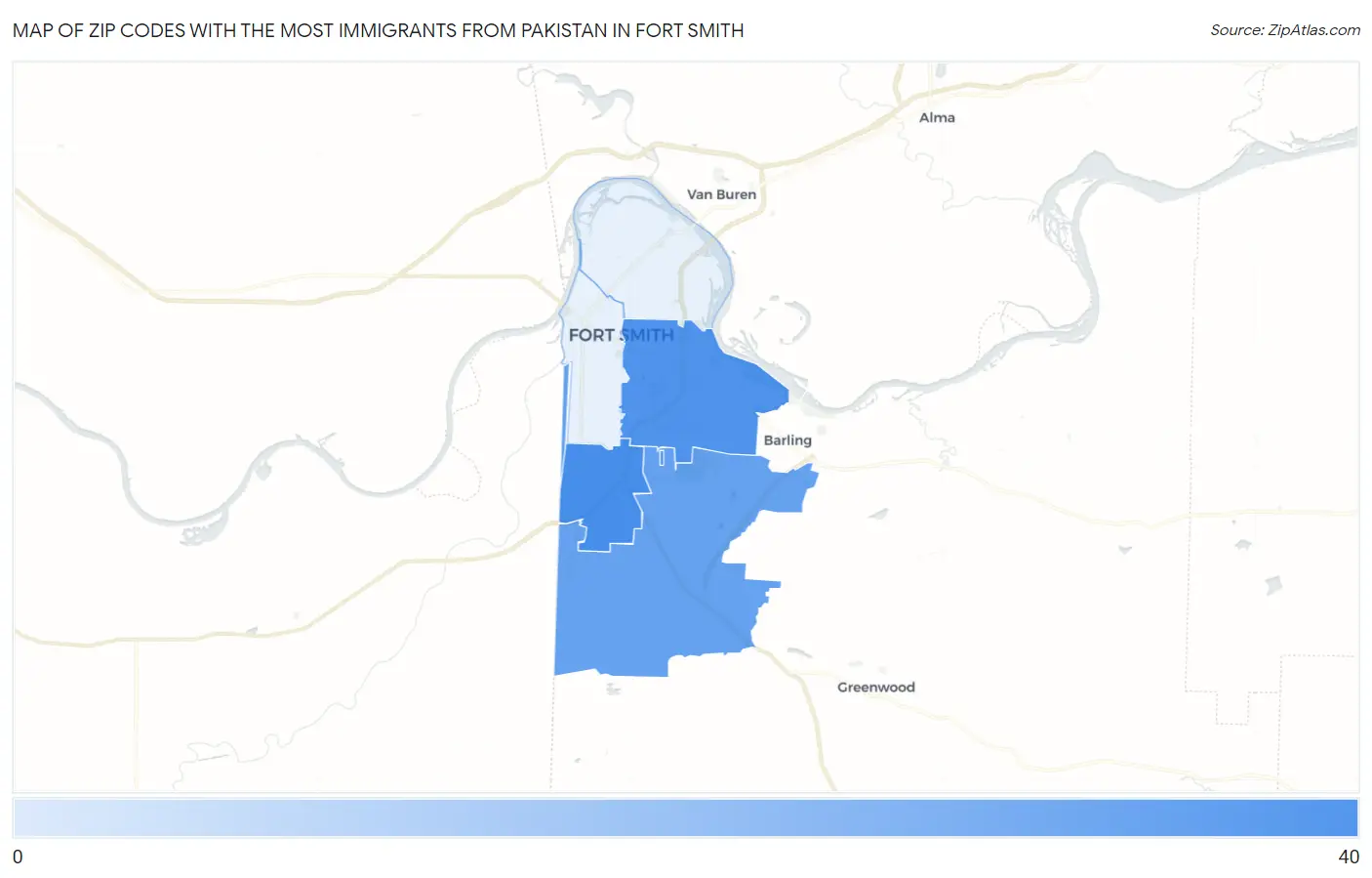 Zip Codes with the Most Immigrants from Pakistan in Fort Smith Map