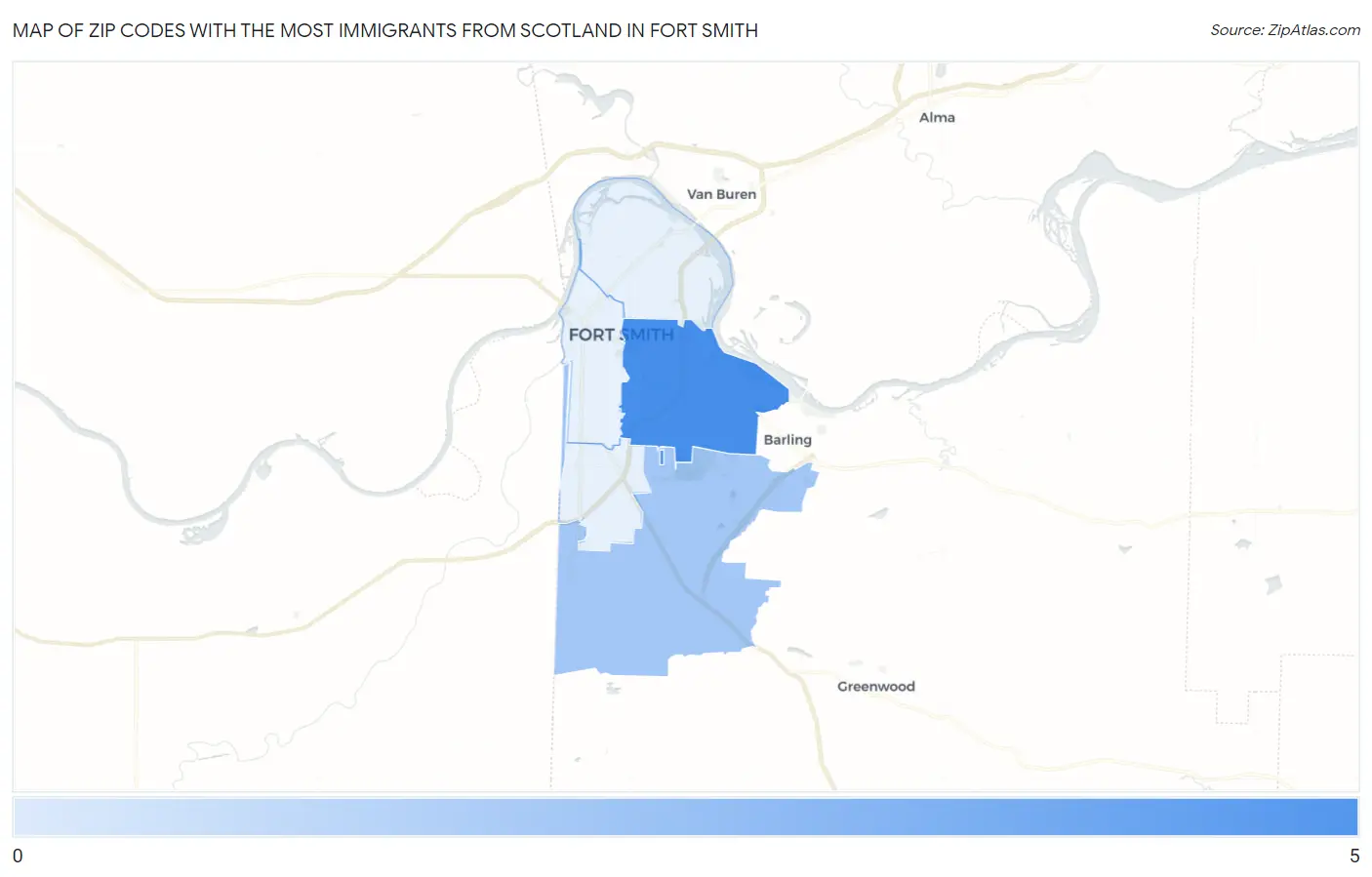 Zip Codes with the Most Immigrants from Scotland in Fort Smith Map