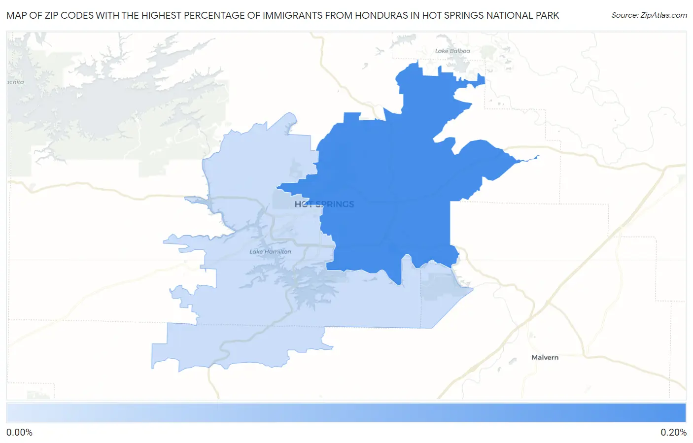 Zip Codes with the Highest Percentage of Immigrants from Honduras in Hot Springs National Park Map