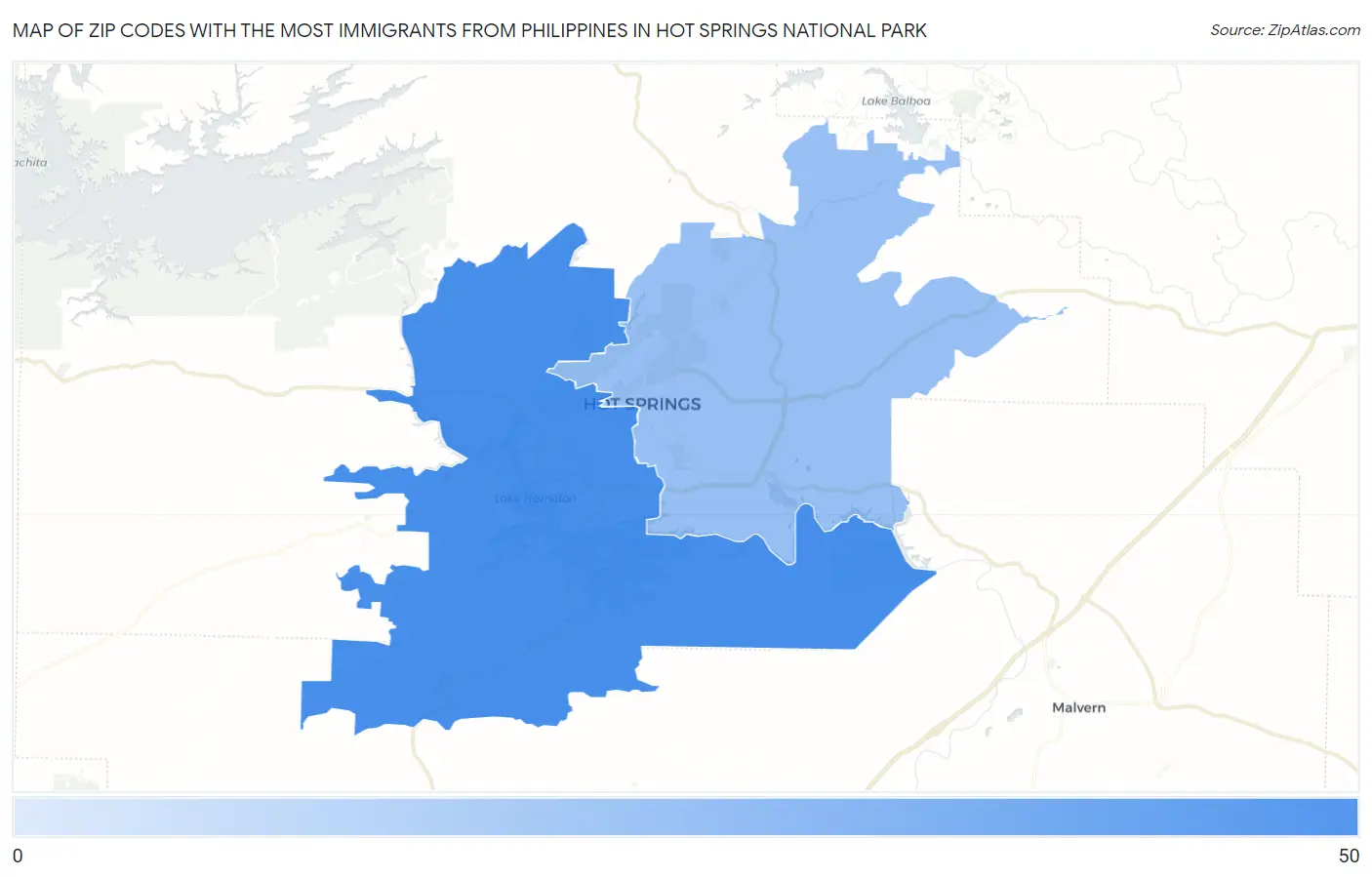 Zip Codes with the Most Immigrants from Philippines in Hot Springs National Park Map
