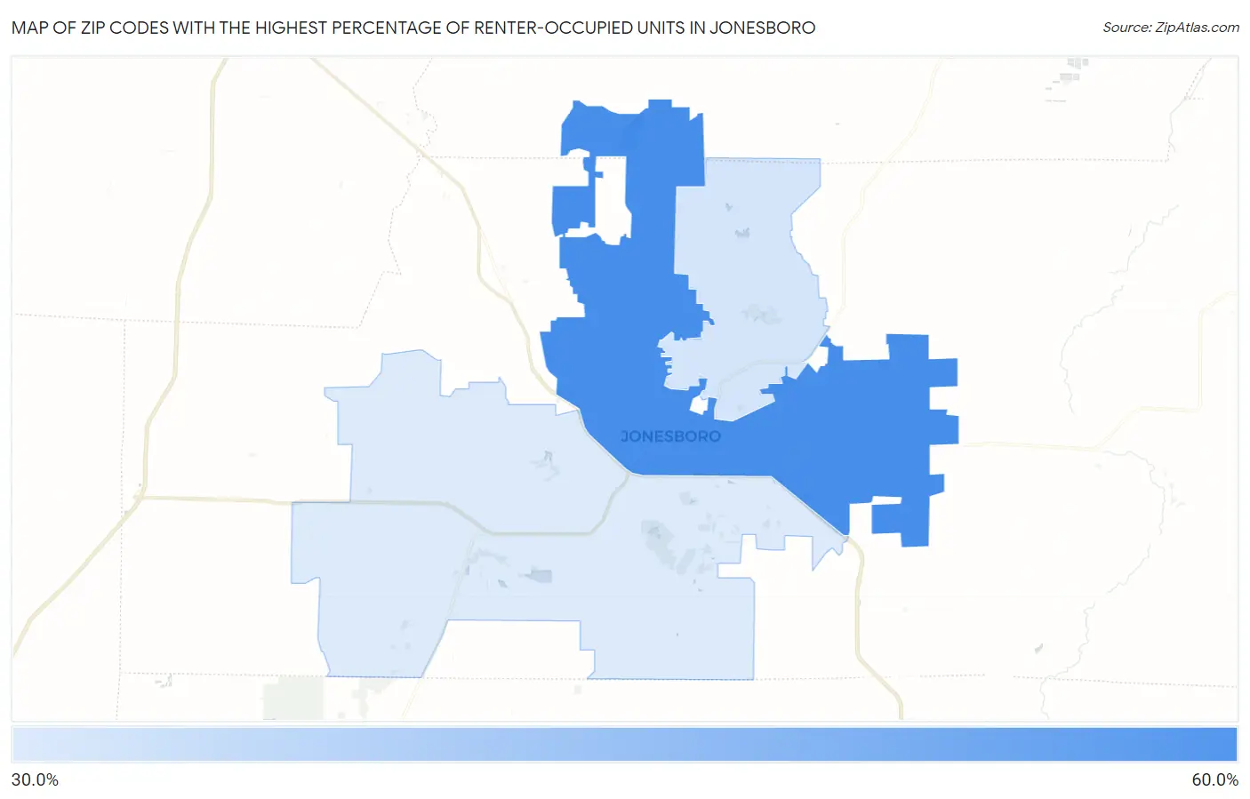 Zip Codes with the Highest Percentage of Renter-Occupied Units in Jonesboro Map