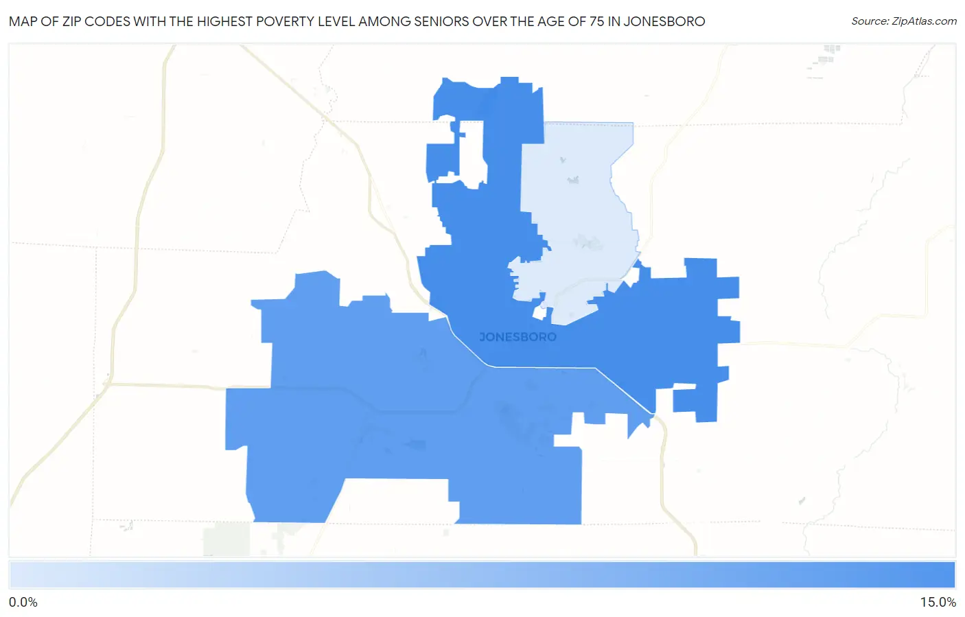 Zip Codes with the Highest Poverty Level Among Seniors Over the Age of 75 in Jonesboro Map