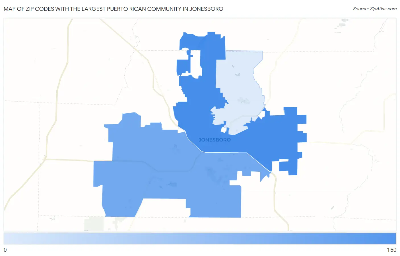 Zip Codes with the Largest Puerto Rican Community in Jonesboro Map