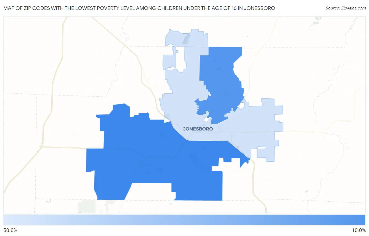 Zip Codes with the Lowest Poverty Level Among Children Under the Age of 16 in Jonesboro Map