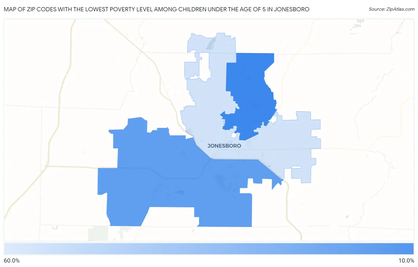 Zip Codes with the Lowest Poverty Level Among Children Under the Age of 5 in Jonesboro Map